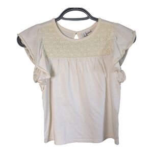 Janie‎ And Jack Ivory Crochet Flutter Sleeve Tee Size 8